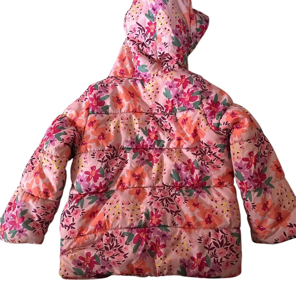 Carter’s Kids Floral Pink Puffer Jacket with Hood - Picture 2 of 5